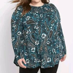 Lane Bryant Paisley Smocked Yoke Max Swing Tunic Top